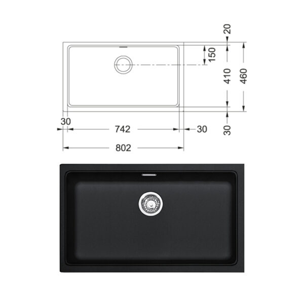 KUBUS KBG 110-70 FRAGRANITE BLACK Sink-Sanitized - Image 2